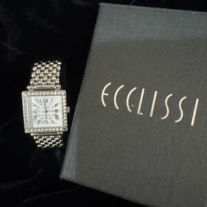 Ecclissi Silver Square Watch with Beaded Band